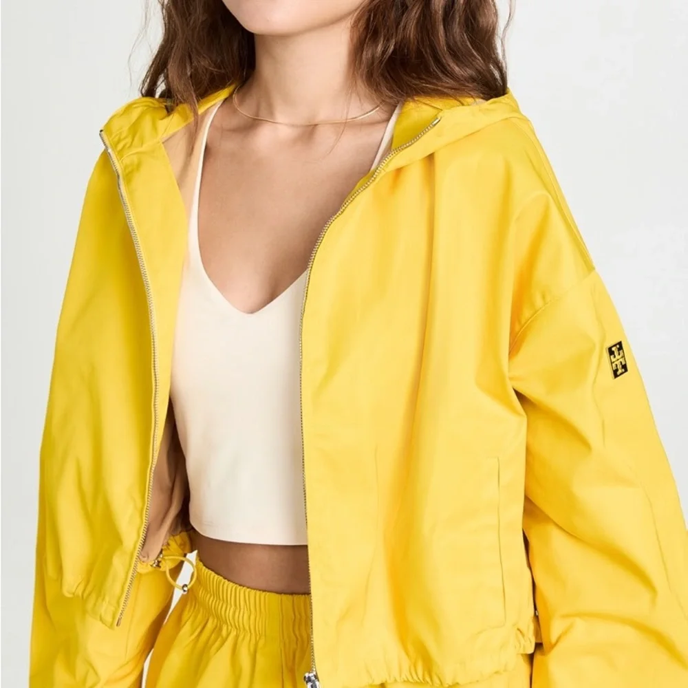 Tory Burch Tory Sport Cropped Windbreaker Jacket‎ Yellow Hooded Size Small